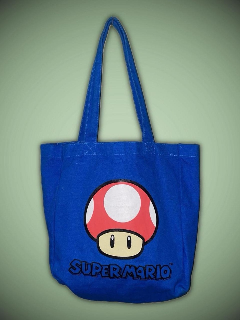 Nintendo Blue Super Mario Tote with Red Mushroom Graphic